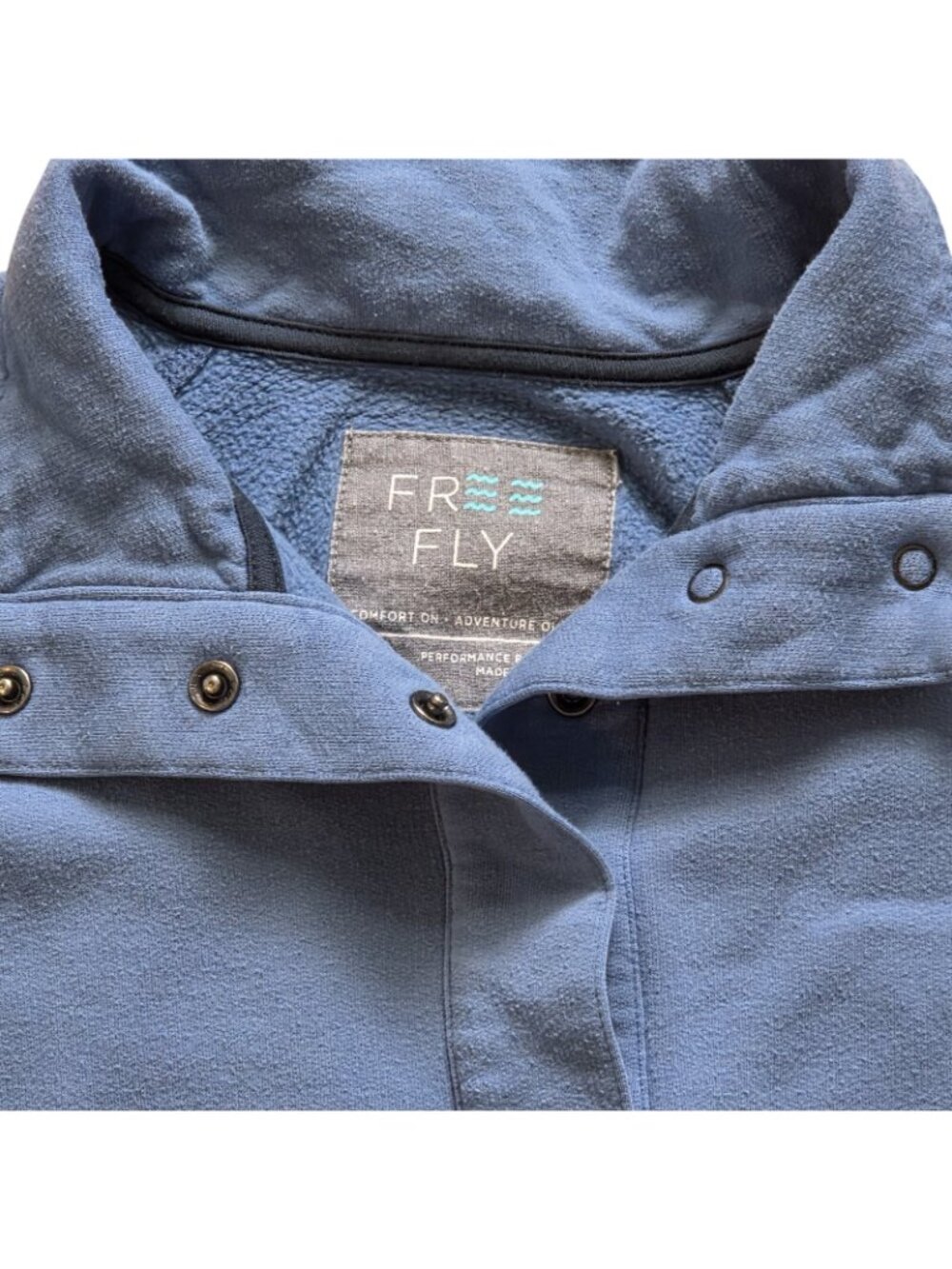Free Fly Blue Bamboo Thermal Fleece PulloverSnap Collar Top Womens Medium - Picture 3 of 5